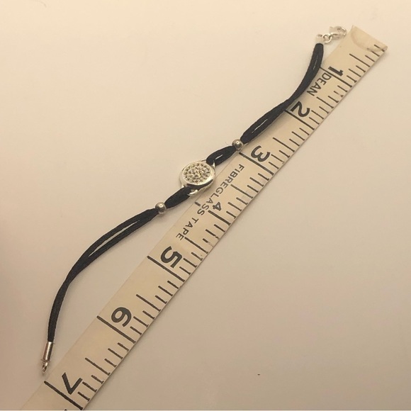 STERLING Silver & CZ Black Cord Bracelet 7” - Vintage - Picture 9 of 9
